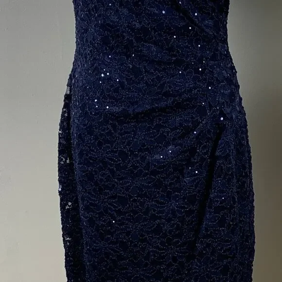 Dressbarn Collection Navy Blue Sleeveless Sequin V Neck Dress Size 8 - Picture 3 of 10